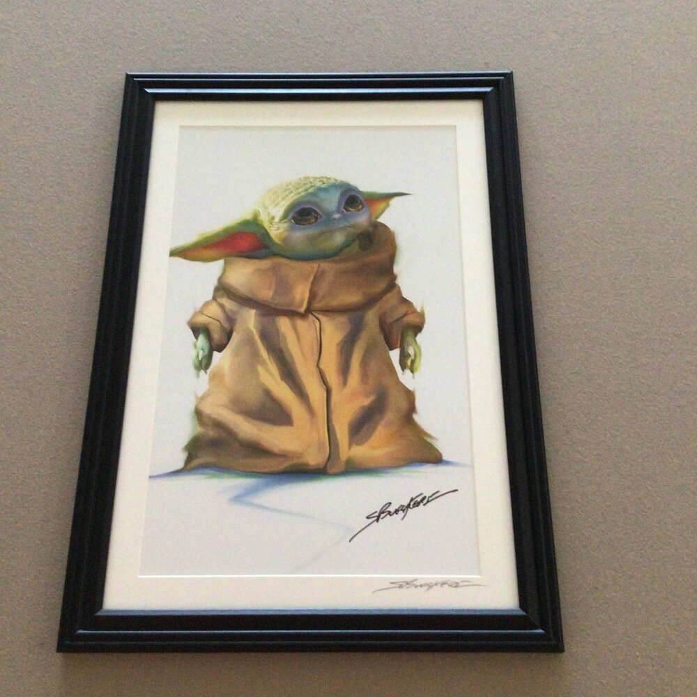 Signed and framed Grogu (Baby Yoda) art print by Sheldon Bueckert (New)